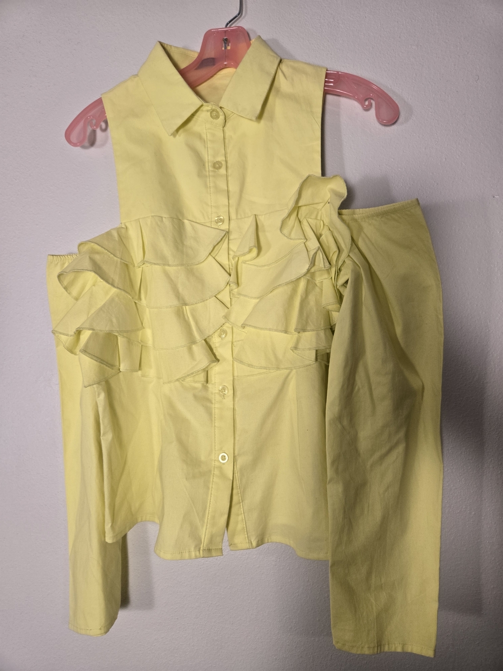 Yellow Ruffle Cold-Shoulder Button Front Top